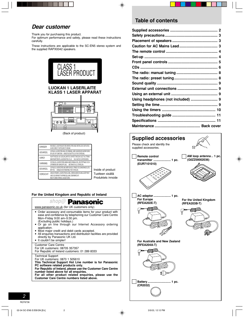 Panasonic SC-EN5 User Manual | Page 2 / 12