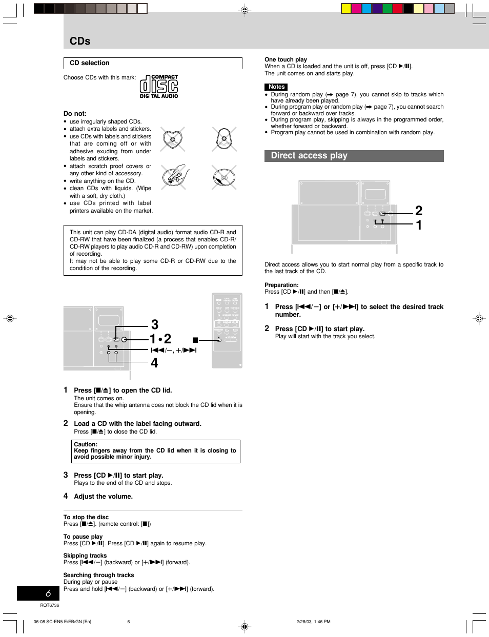Direct access play | Panasonic SC-EN5 User Manual | Page 6 / 12