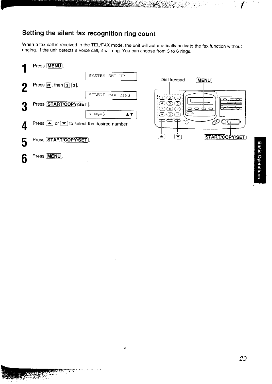 Setting the silent fax recognition ring count | Panasonic KX-F2781NZ User Manual | Page 29 / 82