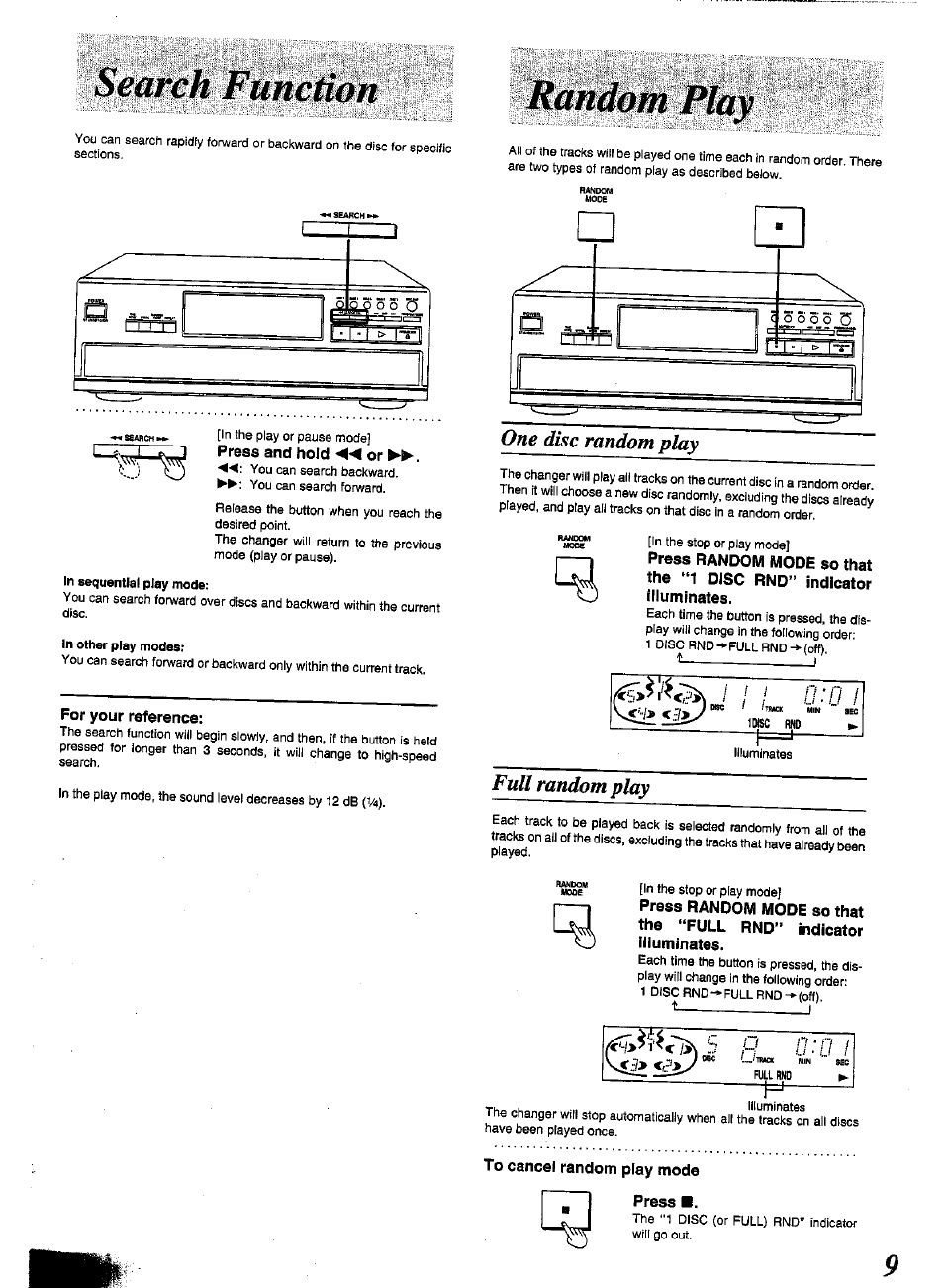 One disc random play, Full random play | Panasonic SL-PD1348 User Manual | Page 9 / 16