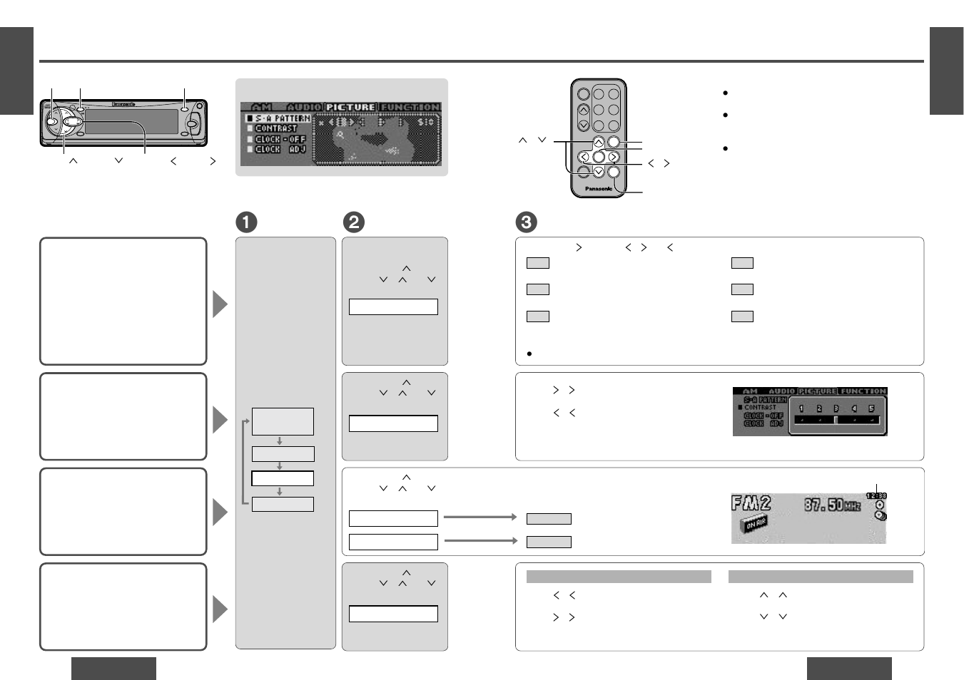 Picture (display) settings, Open, Band remote mute disp ch•c | S•hdb hdb ; / 1 pwr, Set/auto•p, Menu, Submenu, Setting | Panasonic CQ-DF701W User Manual | Page 10 / 19