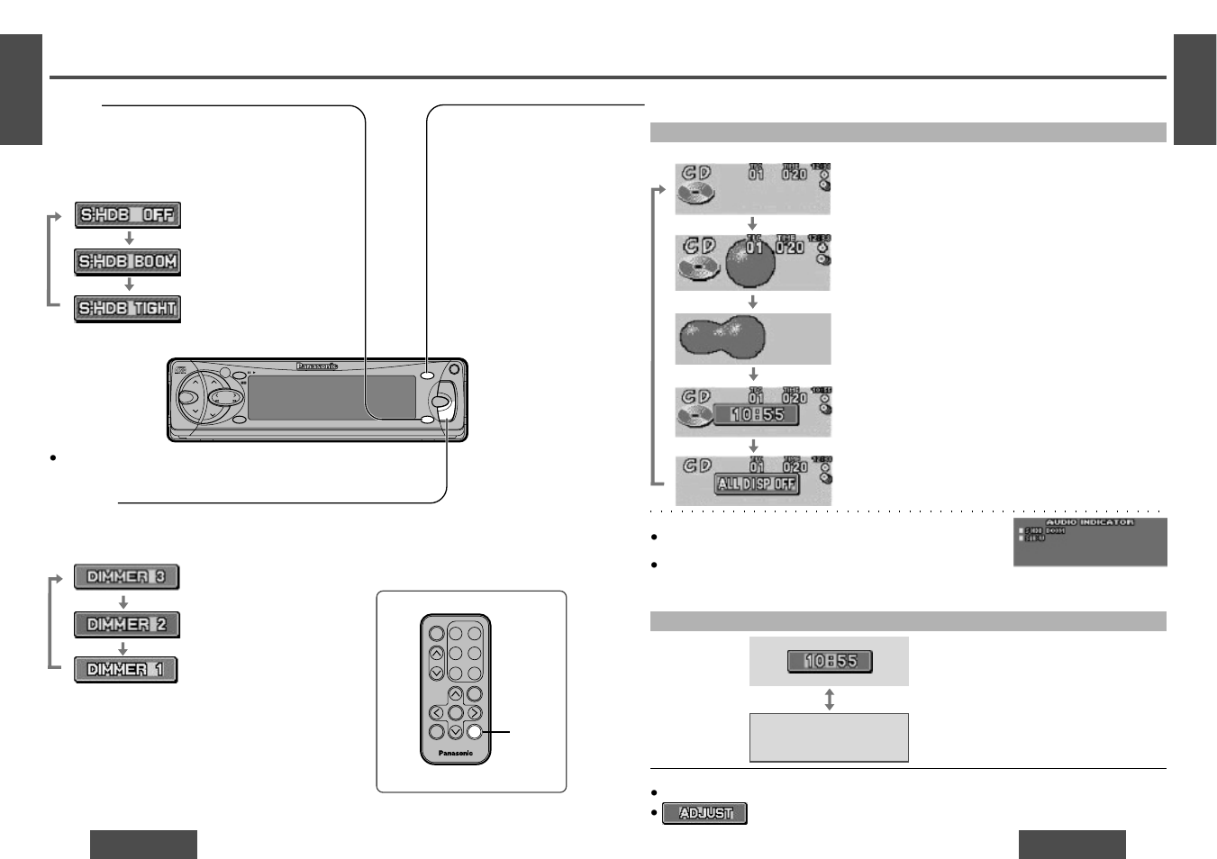 General, Display change, Hdb (super high definition bass) | Dimmer (display brightness setting range), Continued), When power is on, When power is off | Panasonic CQ-DF701W User Manual | Page 5 / 19