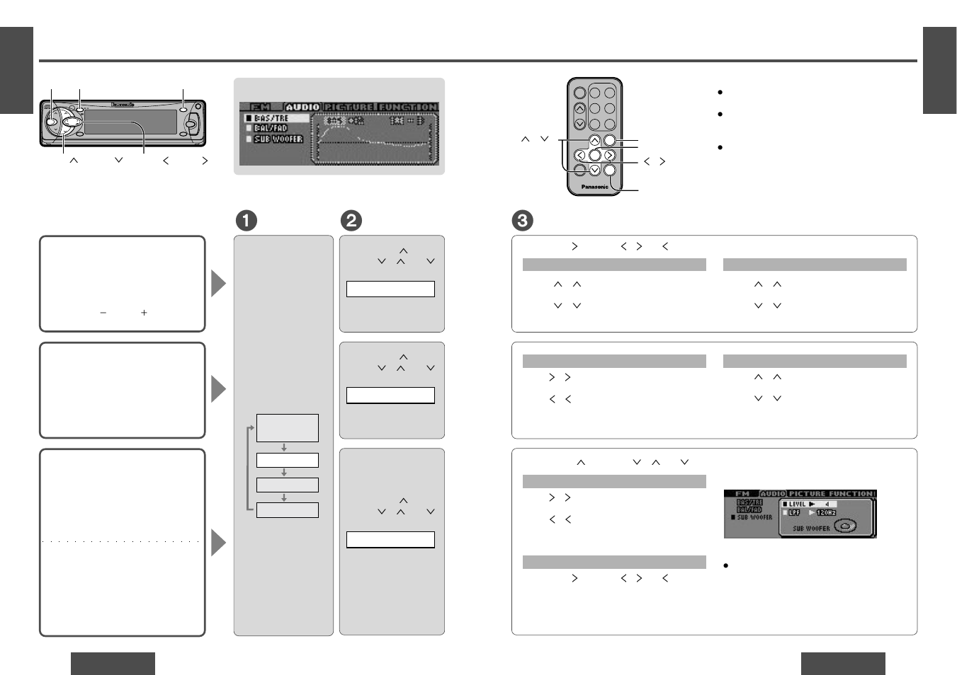 Audio settings, Set/auto•p, Open | Band remote mute disp ch•c, S•hdb hdb ; / 1 pwr, Menu submenu setting | Panasonic CQ-DF701W User Manual | Page 9 / 19