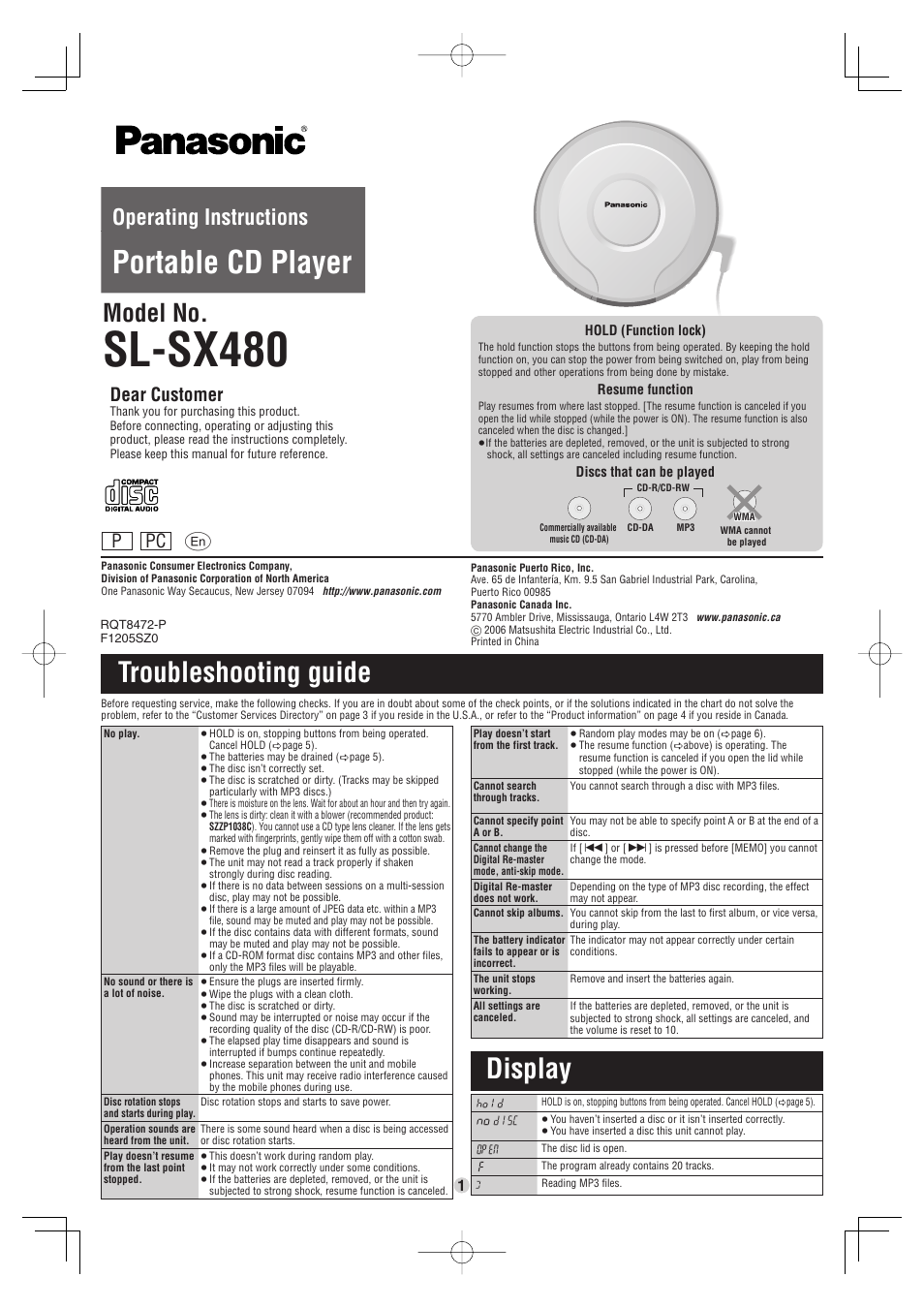 Panasonic SL-SX480 User Manual | 6 pages