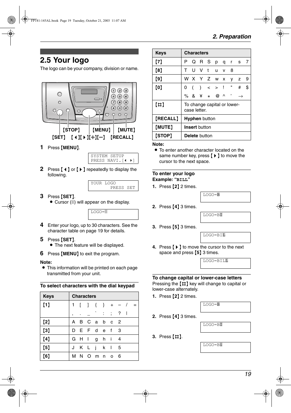 5 your logo, Preparation 19 | Panasonic KX-FP145AL User Manual | Page 21 / 74