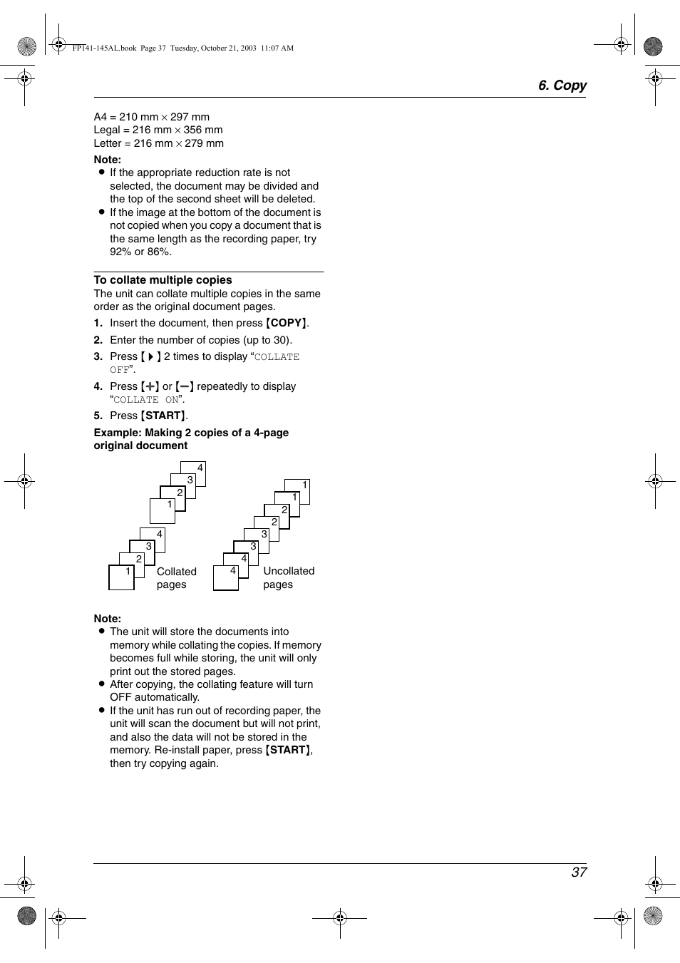 Copy 37 | Panasonic KX-FP145AL User Manual | Page 39 / 74