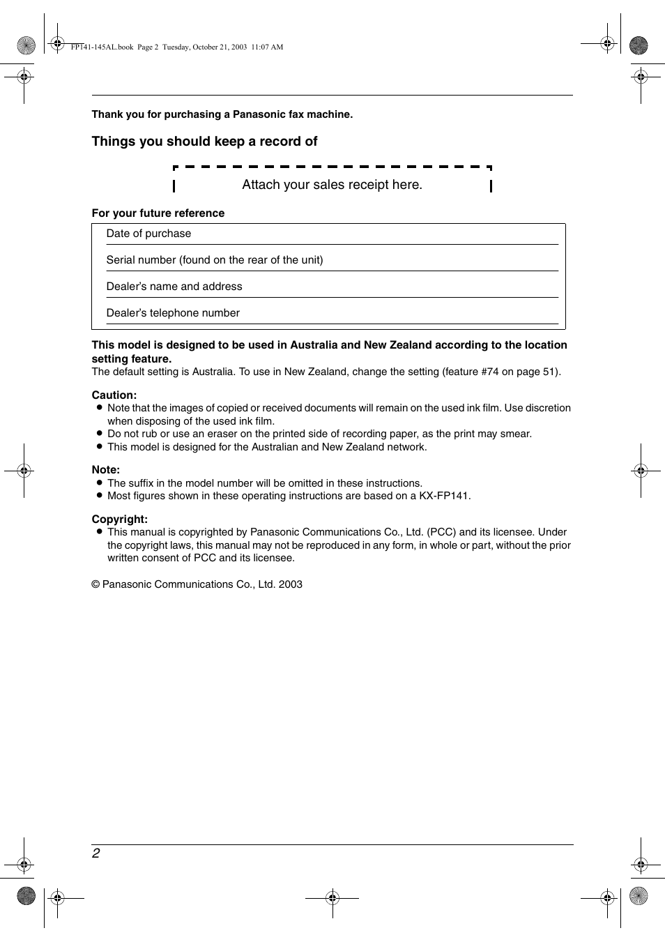 Panasonic KX-FP145AL User Manual | Page 4 / 74