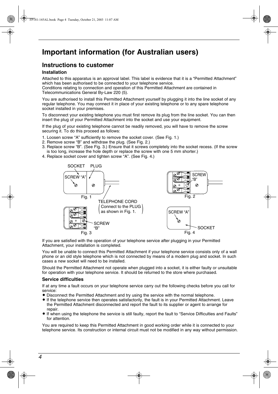 Important information (for australian users), Instructions to customer | Panasonic KX-FP145AL User Manual | Page 6 / 74
