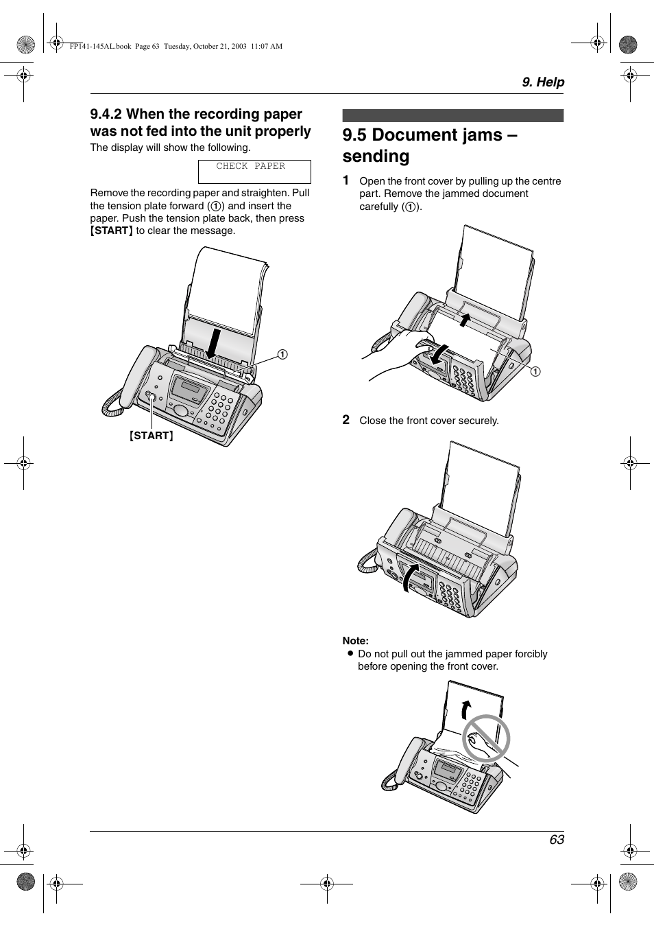 5 document jams – sending | Panasonic KX-FP145AL User Manual | Page 65 / 74