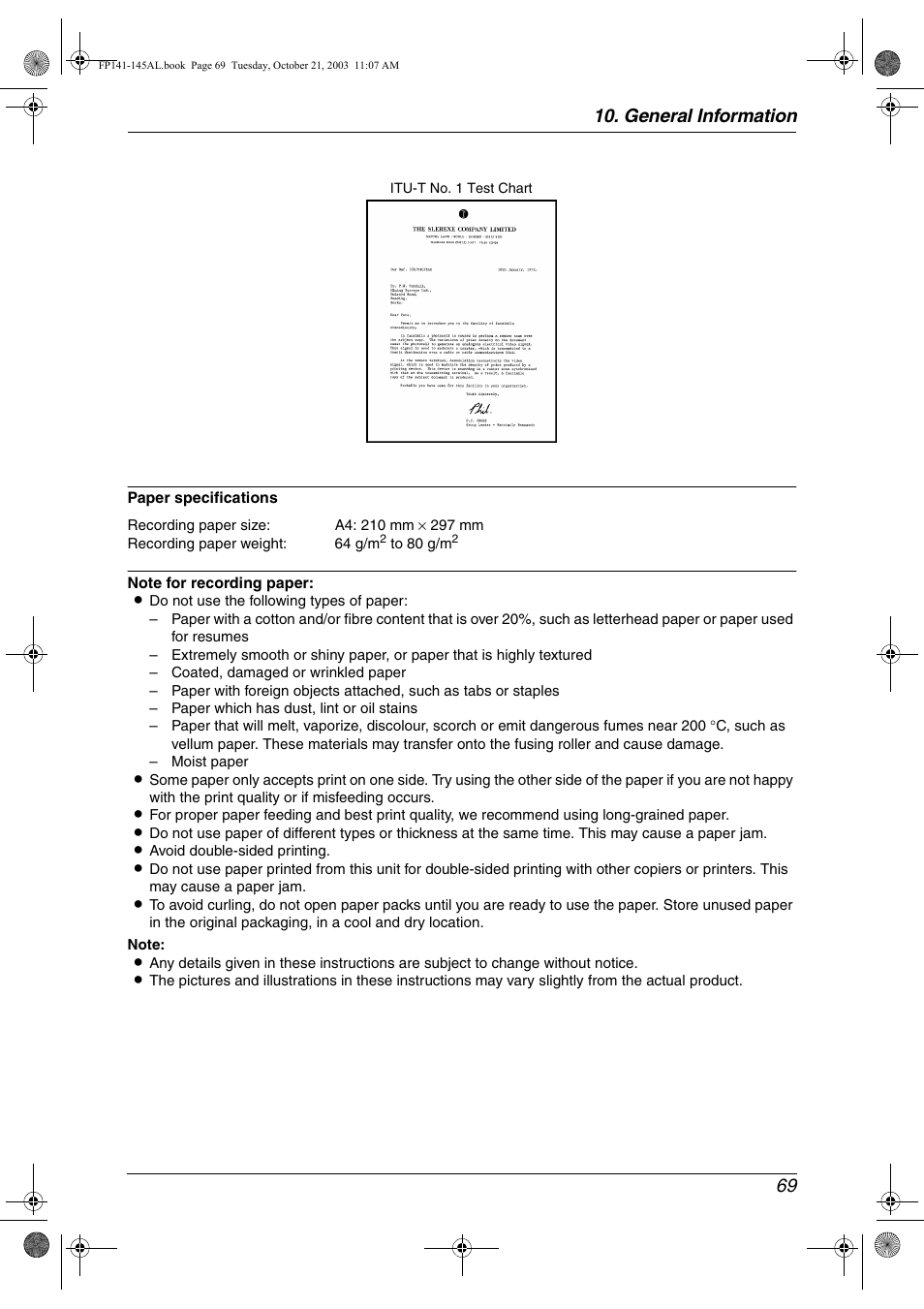 General information 69 | Panasonic KX-FP145AL User Manual | Page 71 / 74