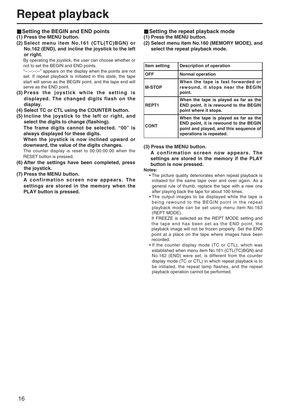 Repeat playback | Panasonic AJ-SD255 User Manual | Page 16 / 46