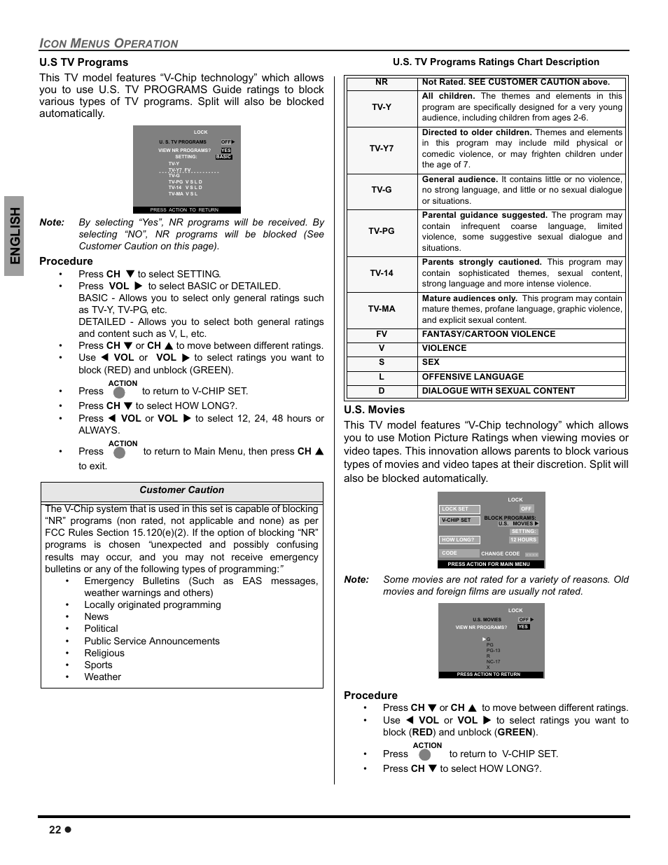 Engli s h | Panasonic CT-30WC14 User Manual | Page 24 / 96