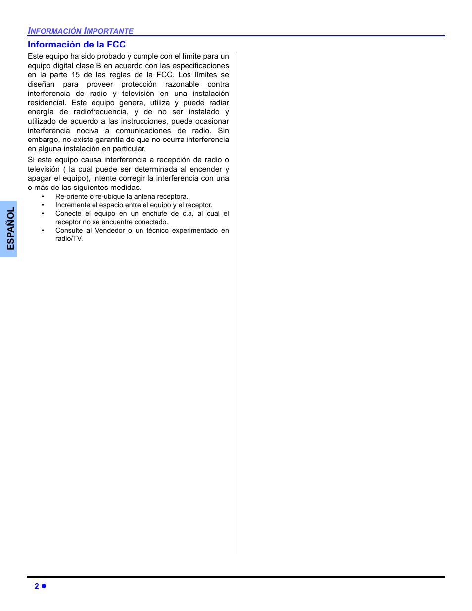 Informacion de la fcc | Panasonic CT-30WC14 User Manual | Page 34 / 96