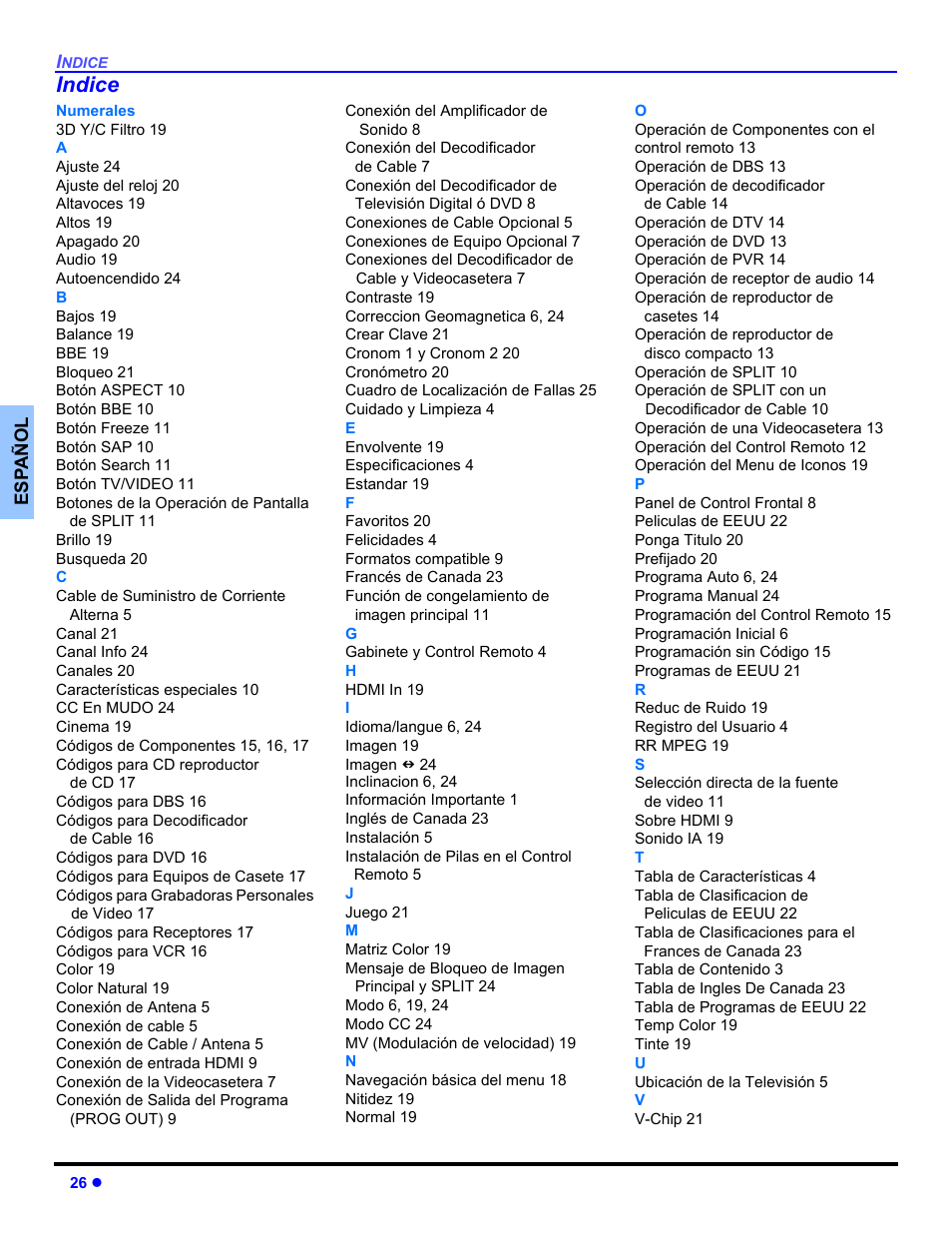Indice | Panasonic CT-30WC14 User Manual | Page 58 / 96