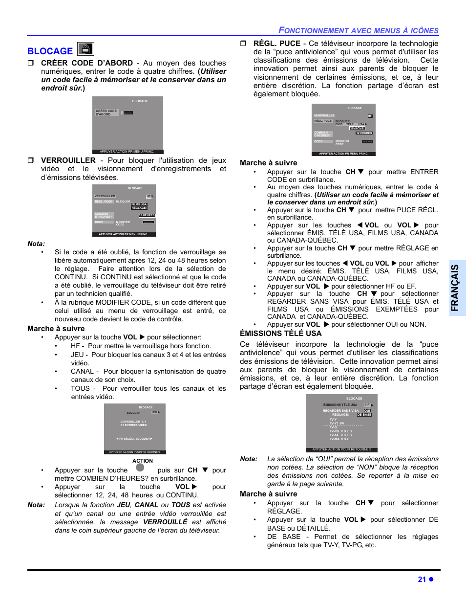 Blocage, Françai s | Panasonic CT-30WC14 User Manual | Page 83 / 96