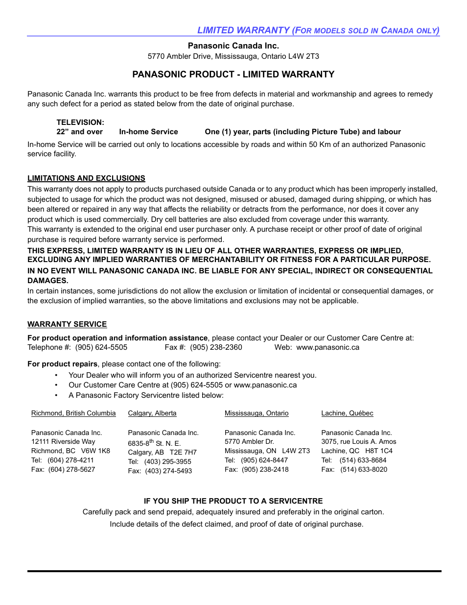 Panasonic CT-30WC14 User Manual | Page 93 / 96