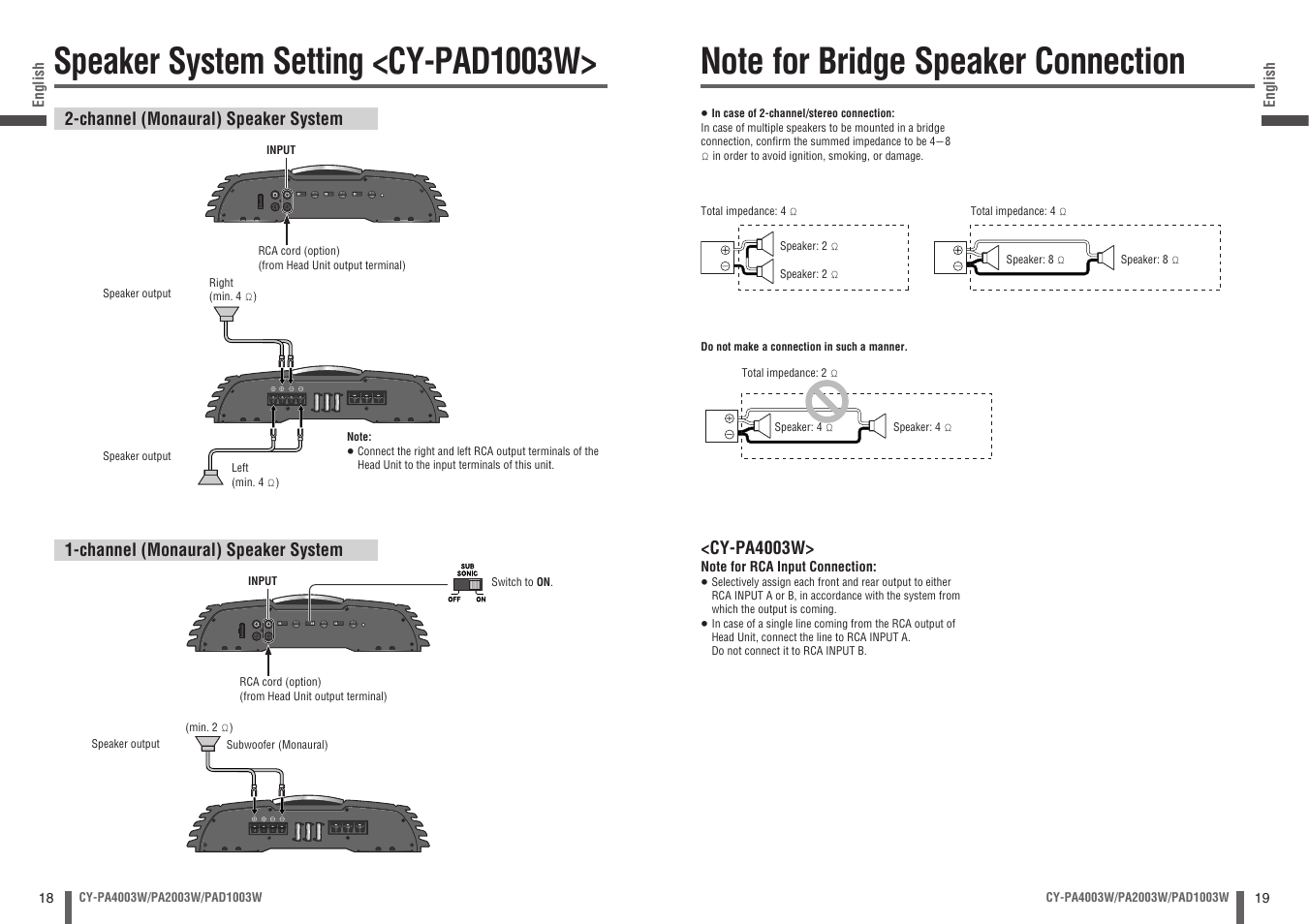 Speaker system setting <cy-pad1003w | Panasonic CY-PA4003W User Manual | Page 10 / 18