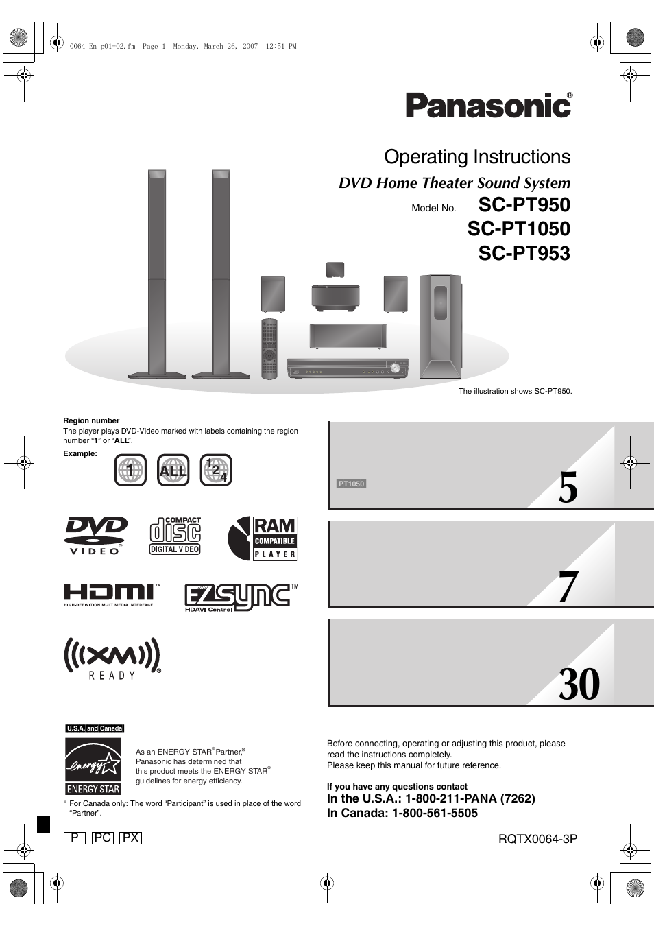 Panasonic SCPT1050 User Manual | 44 pages