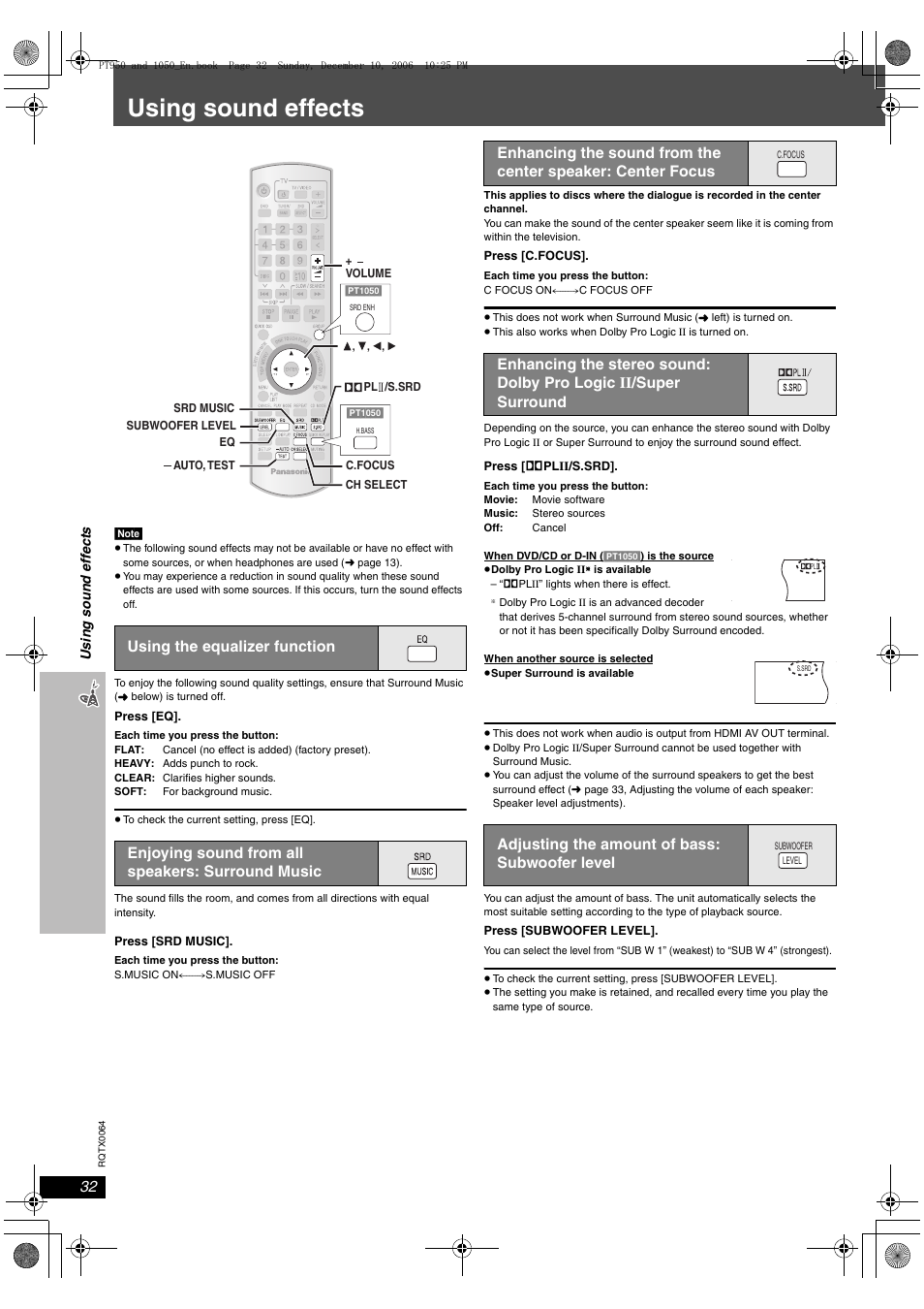 Using sound effects | Panasonic SCPT1050 User Manual | Page 32 / 44