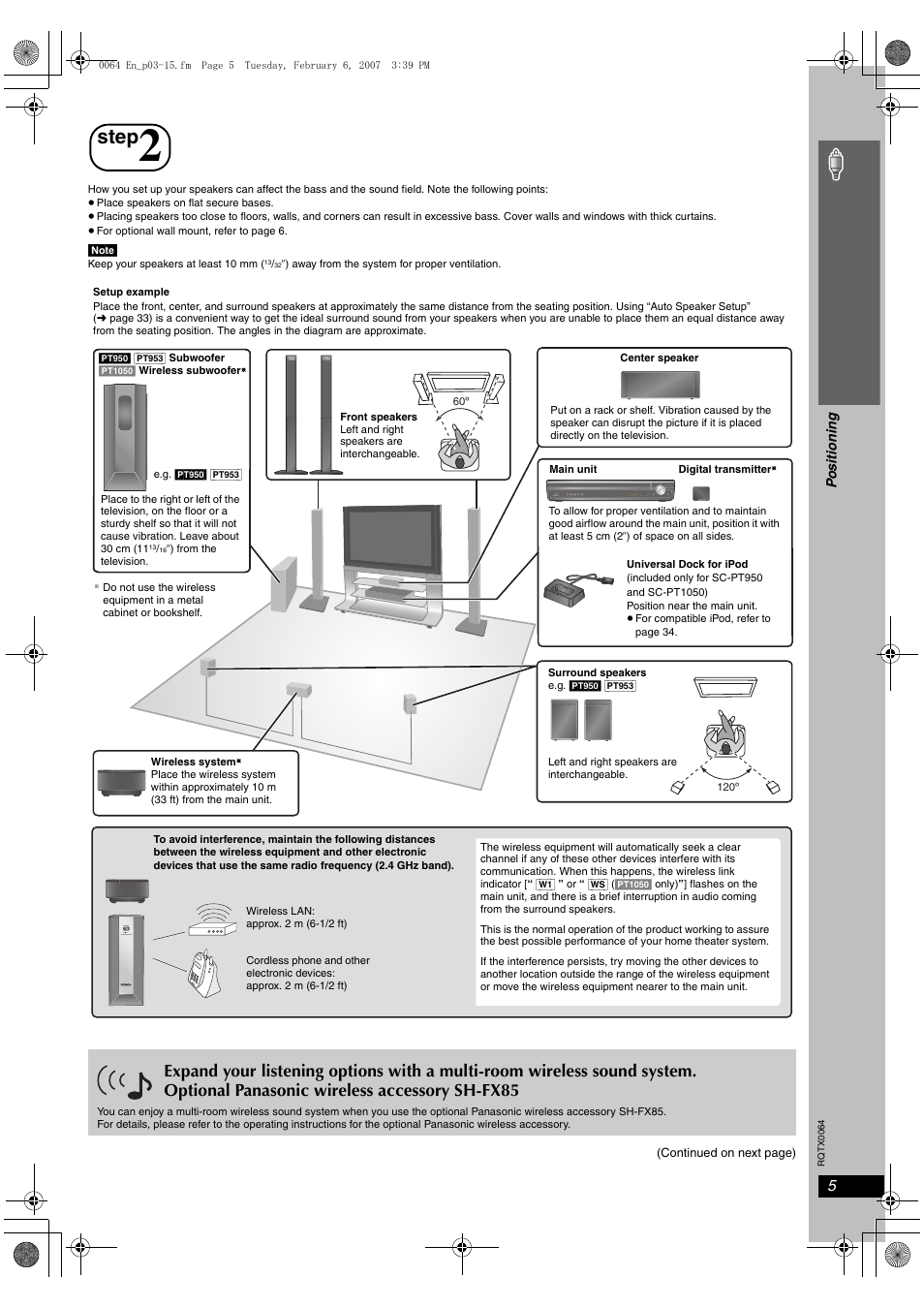 Step 2 positioning, Step, Positioning | Si mp le s etu p | Panasonic SCPT1050 User Manual | Page 5 / 44