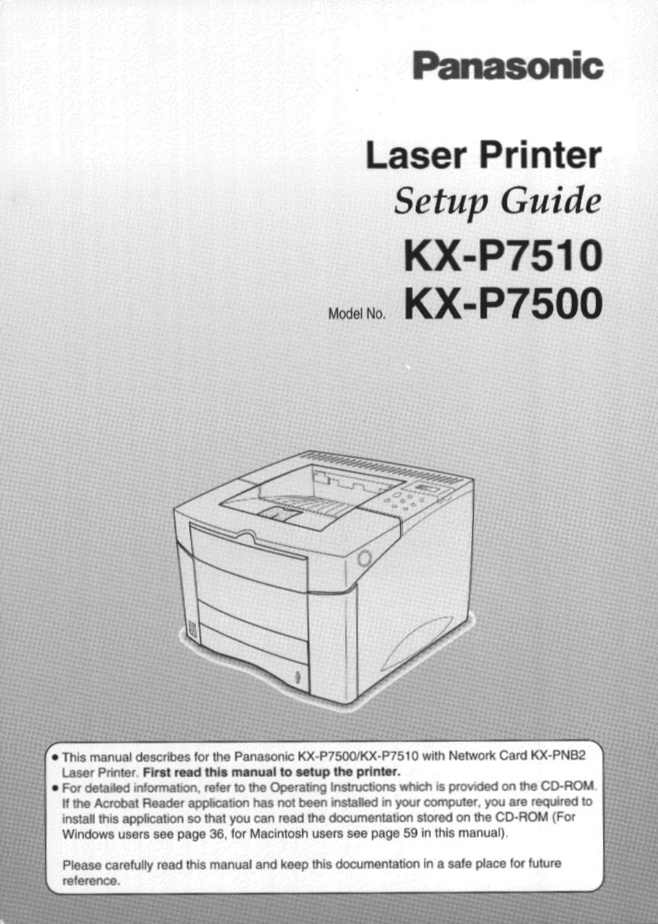 Panasonic KX-P7510 User Manual | 68 pages