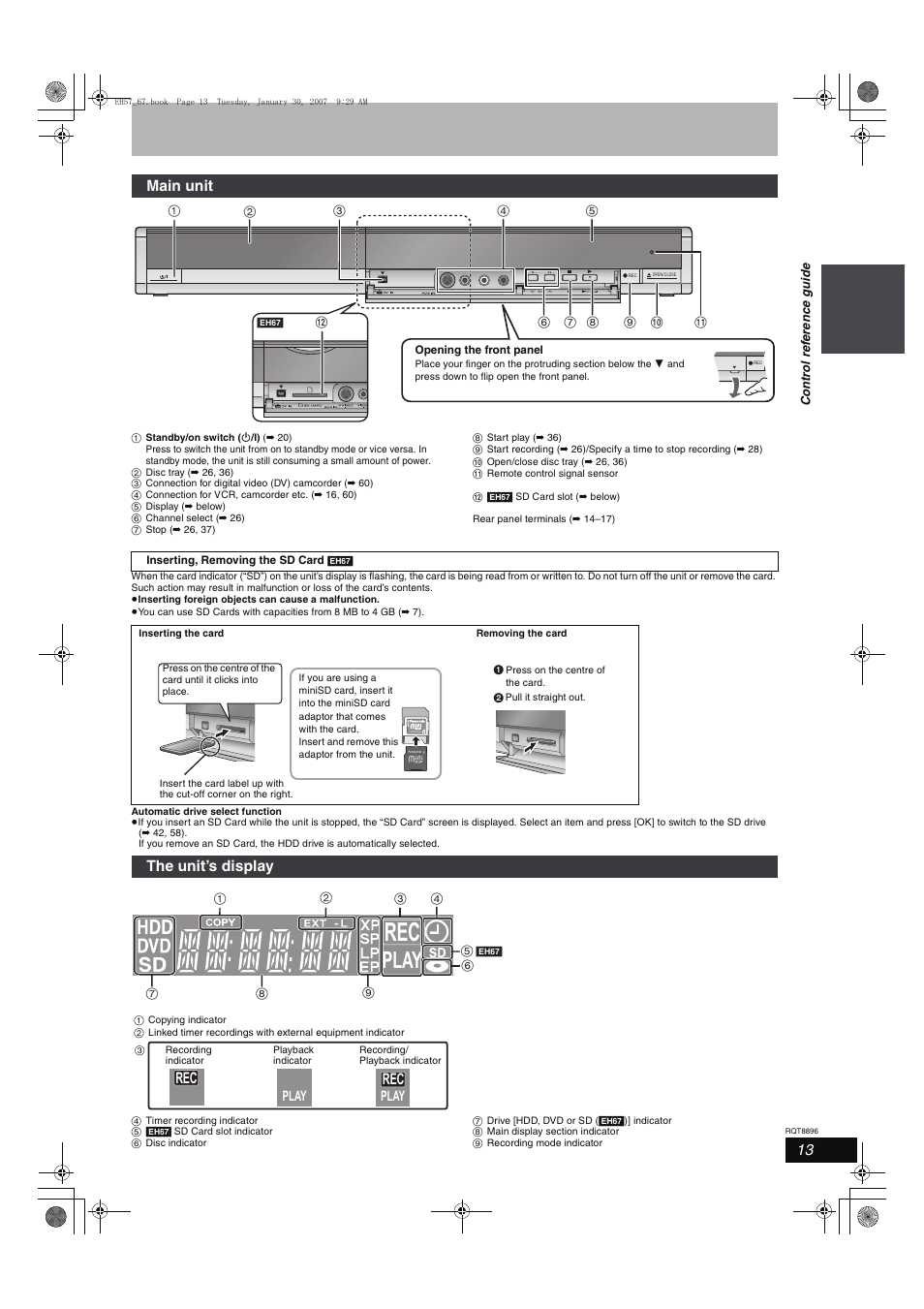 Play, Main unit, The unit’s display | Panasonic MR-EH57 EN User Manual | Page 13 / 88