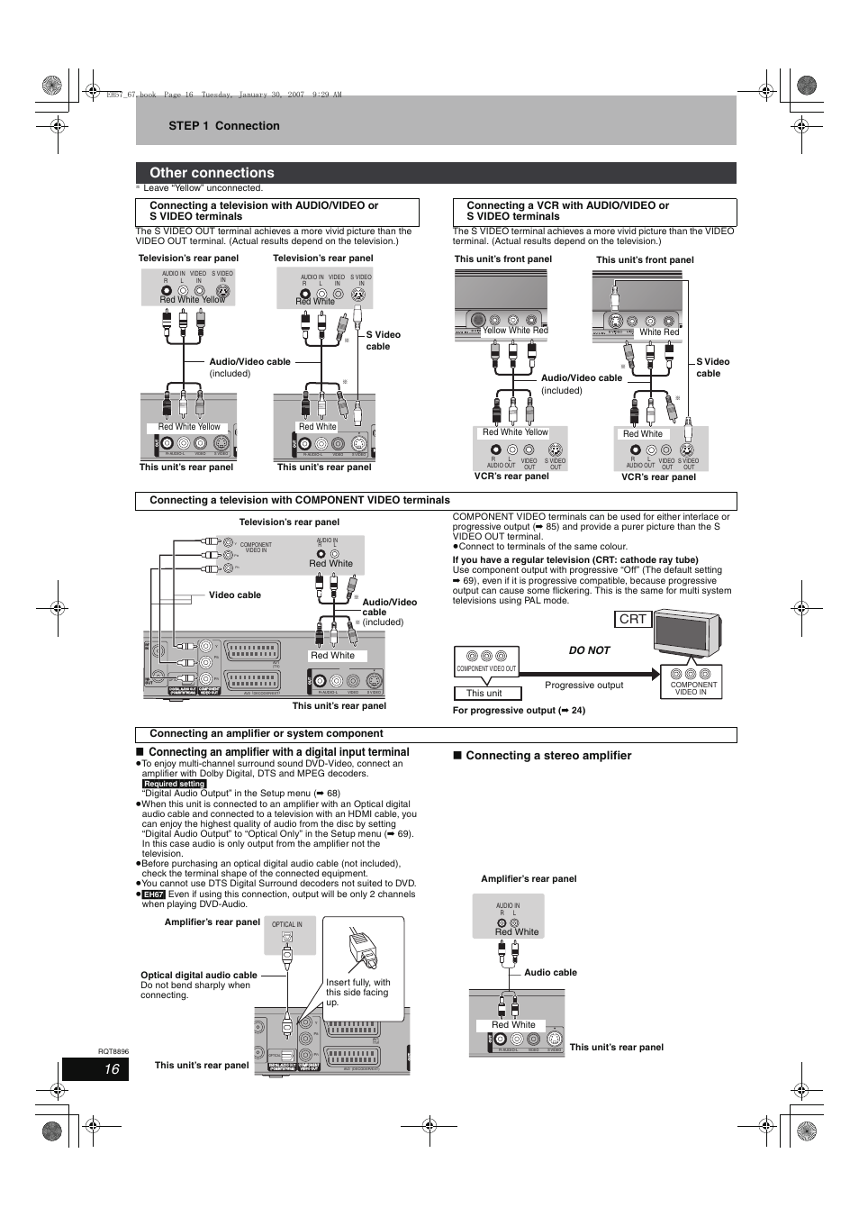 Other connections, Step 1 connection, Connecting a stereo amplifier | Do not connecting an amplifier or system component | Panasonic MR-EH57 EN User Manual | Page 16 / 88