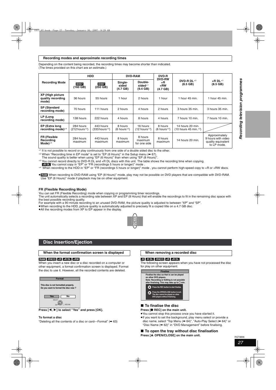 Disc insertion/ejection | Panasonic MR-EH57 EN User Manual | Page 27 / 88