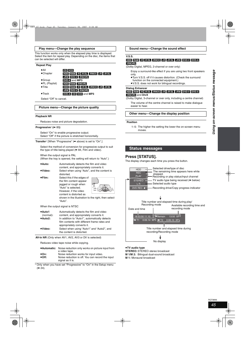 Press [status, Status messages | Panasonic MR-EH57 EN User Manual | Page 45 / 88