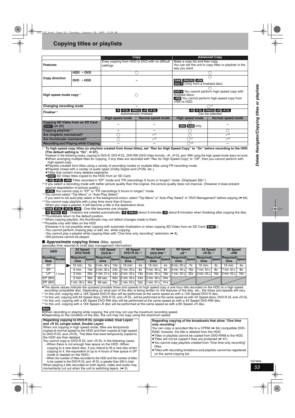 Copying titles or playlists | Panasonic MR-EH57 EN User Manual | Page 53 / 88