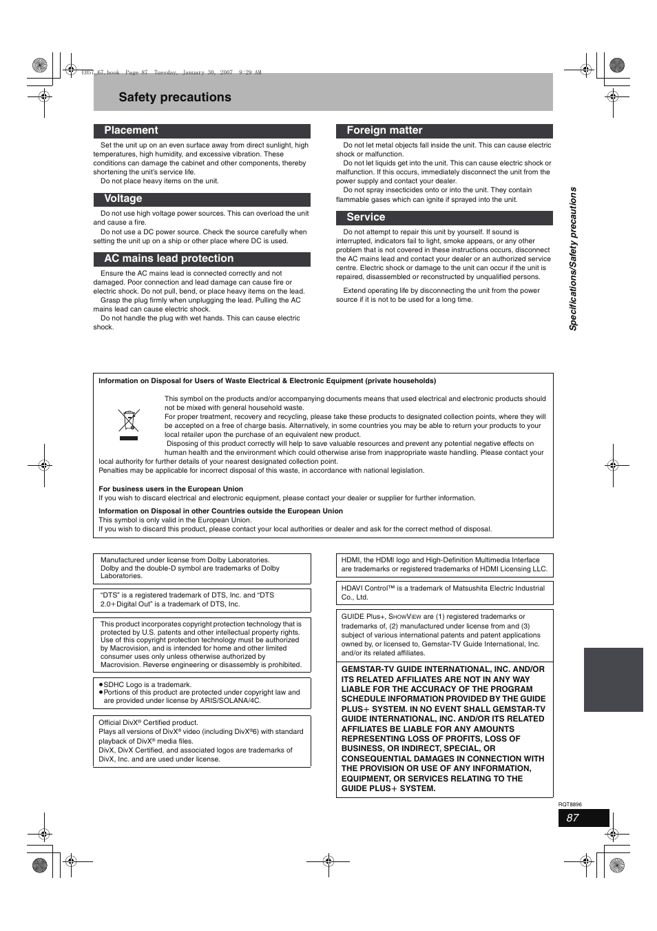 Safety precautions | Panasonic MR-EH57 EN User Manual | Page 87 / 88