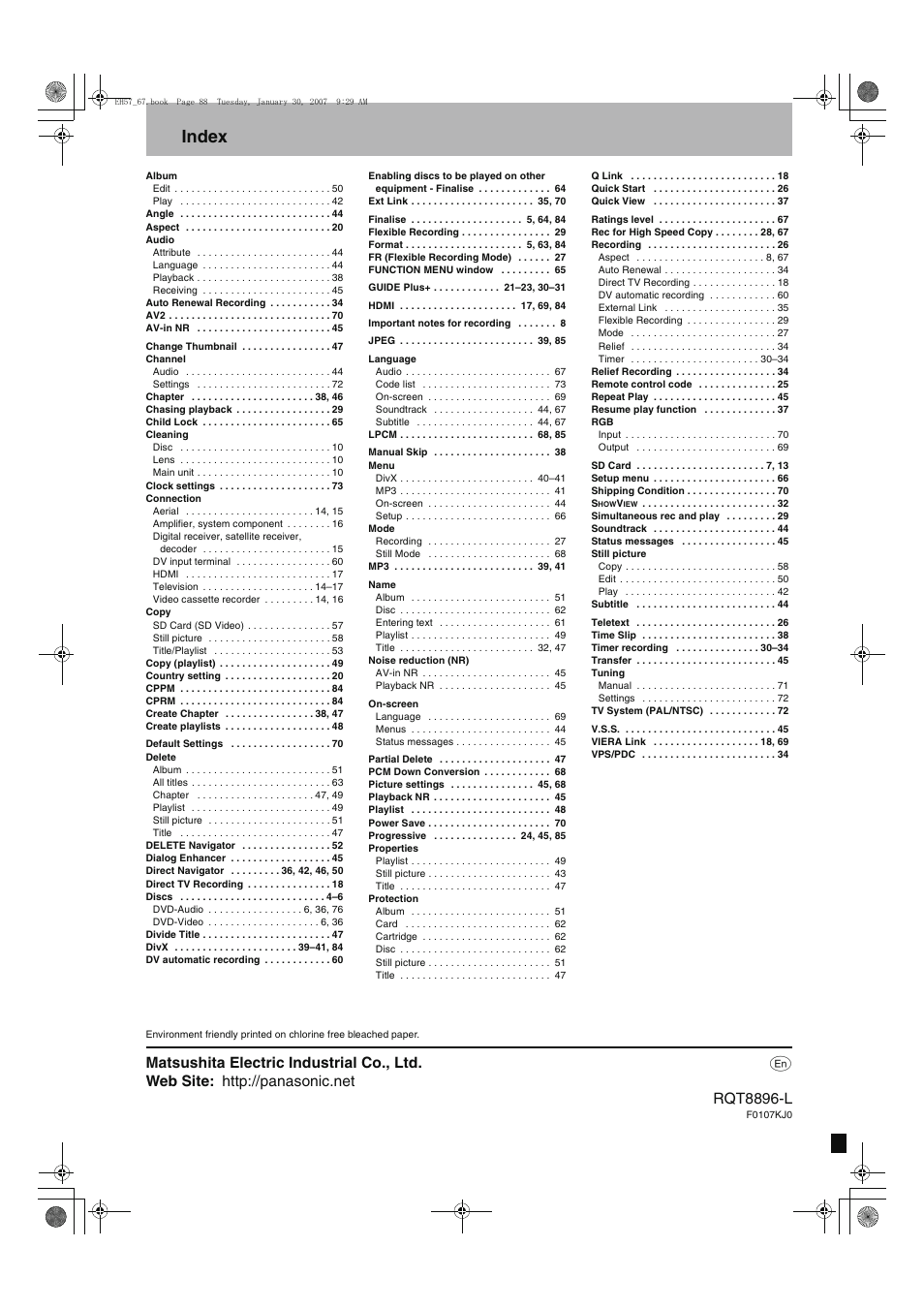 Index | Panasonic MR-EH57 EN User Manual | Page 88 / 88