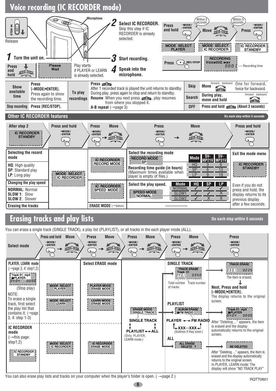 Other ic recorder features | Panasonic SV-MP31V User Manual | Page 6 / 6