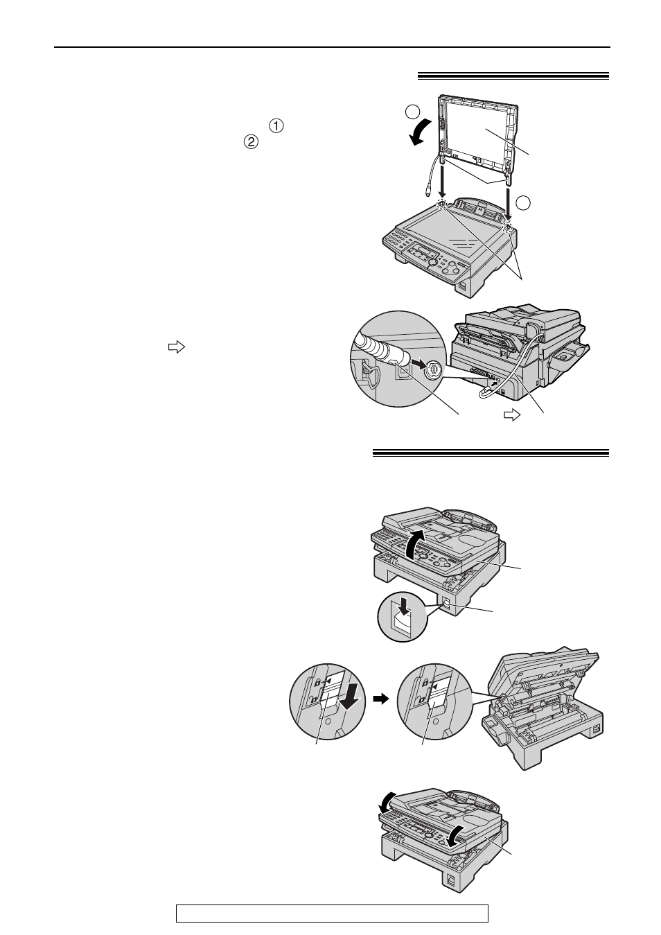 Setup, Connecting the document cover, Unlocking the shipping lock | Panasonic KX-FLB751 User Manual | Page 11 / 84