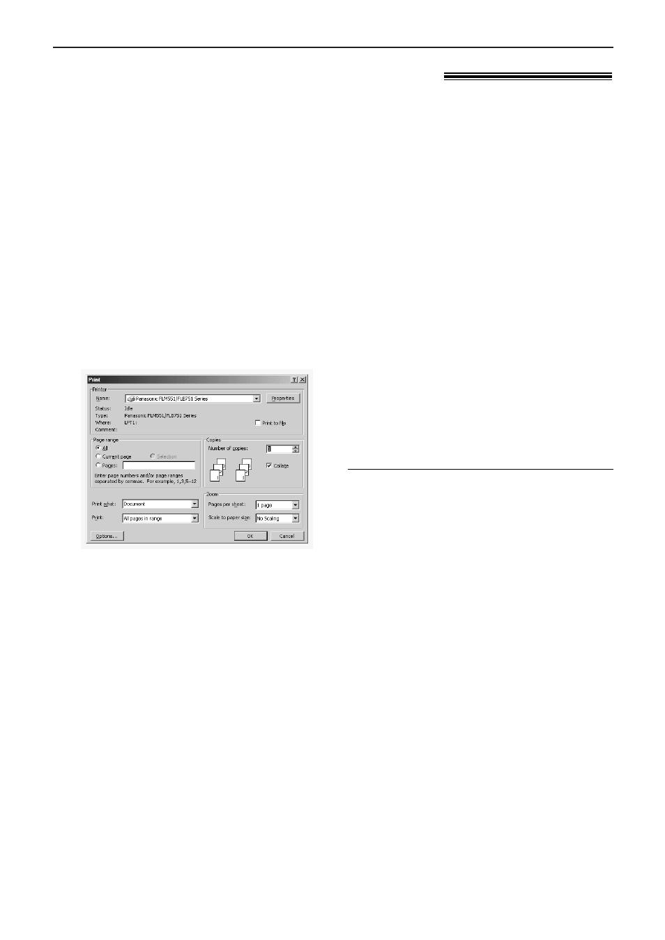 Printing (pc), Using the fax machine as a printer, Printing from windows applications | Panasonic KX-FLB751 User Manual | Page 50 / 84
