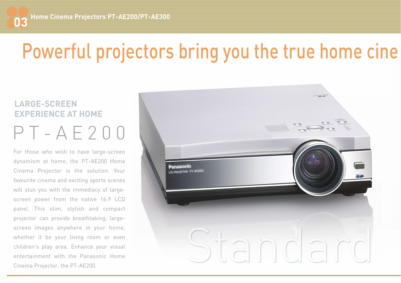 Powerful projectors bring you the true home cine, P t - a e 2 0 0 | Panasonic PT-AE200 User Manual | Page 2 / 12
