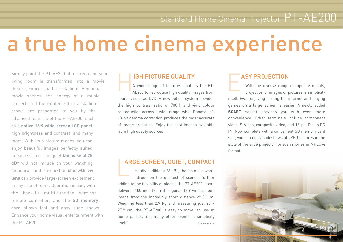 A true home cinema experience, Pt-ae200, Standard home cinema projector | Panasonic PT-AE200 User Manual | Page 5 / 12