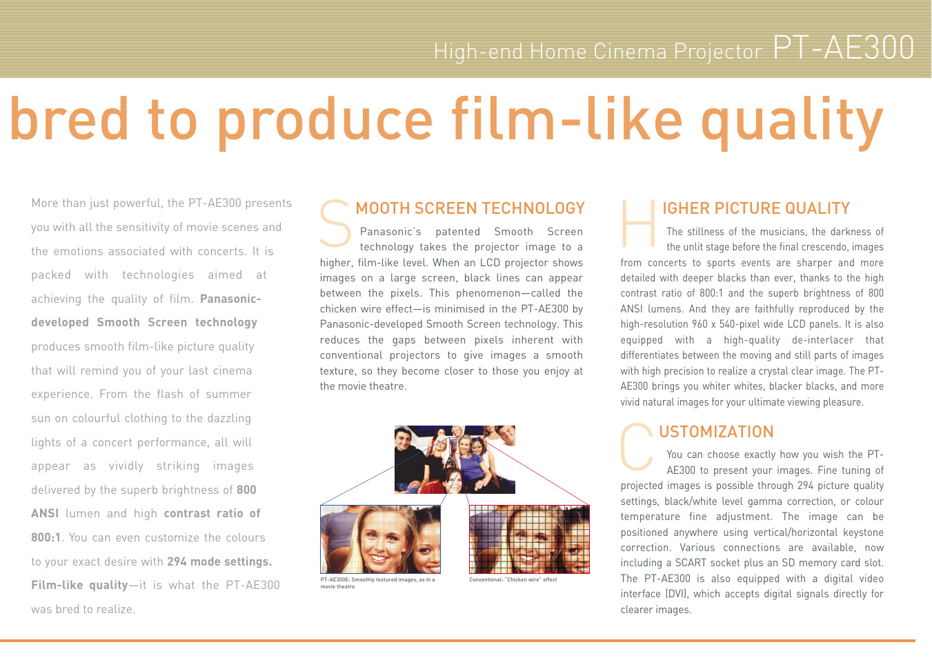 Bred to produce film-like quality, Pt-ae300, High-end home cinema projector | Panasonic PT-AE200 User Manual | Page 7 / 12