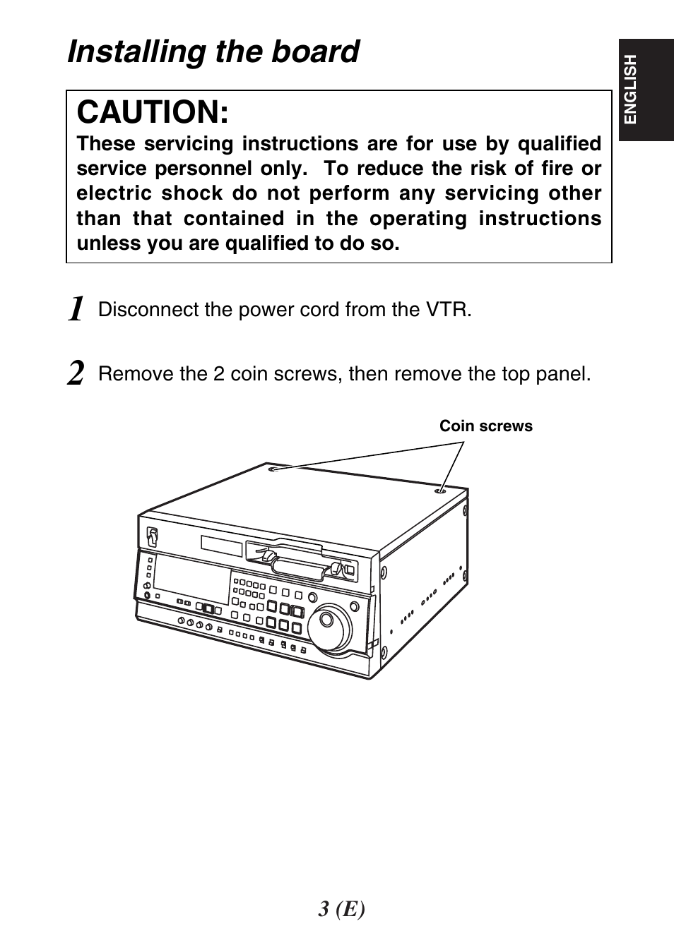 Installing the board, Caution | Panasonic Analog Video Input Brand AJ-YA932 User Manual | Page 3 / 6