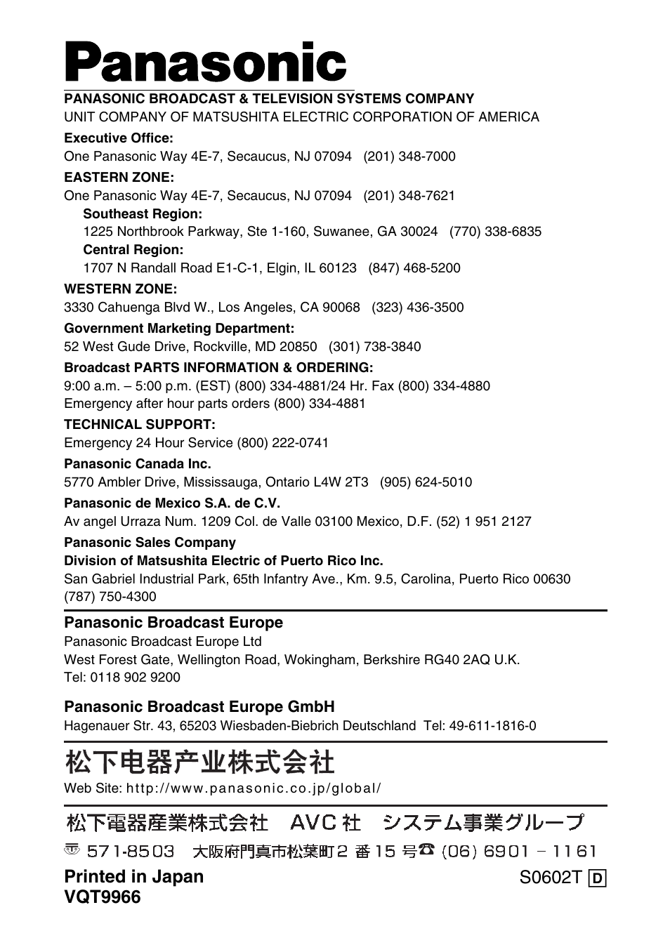 Panasonic Analog Video Input Brand AJ-YA932 User Manual | Page 6 / 6