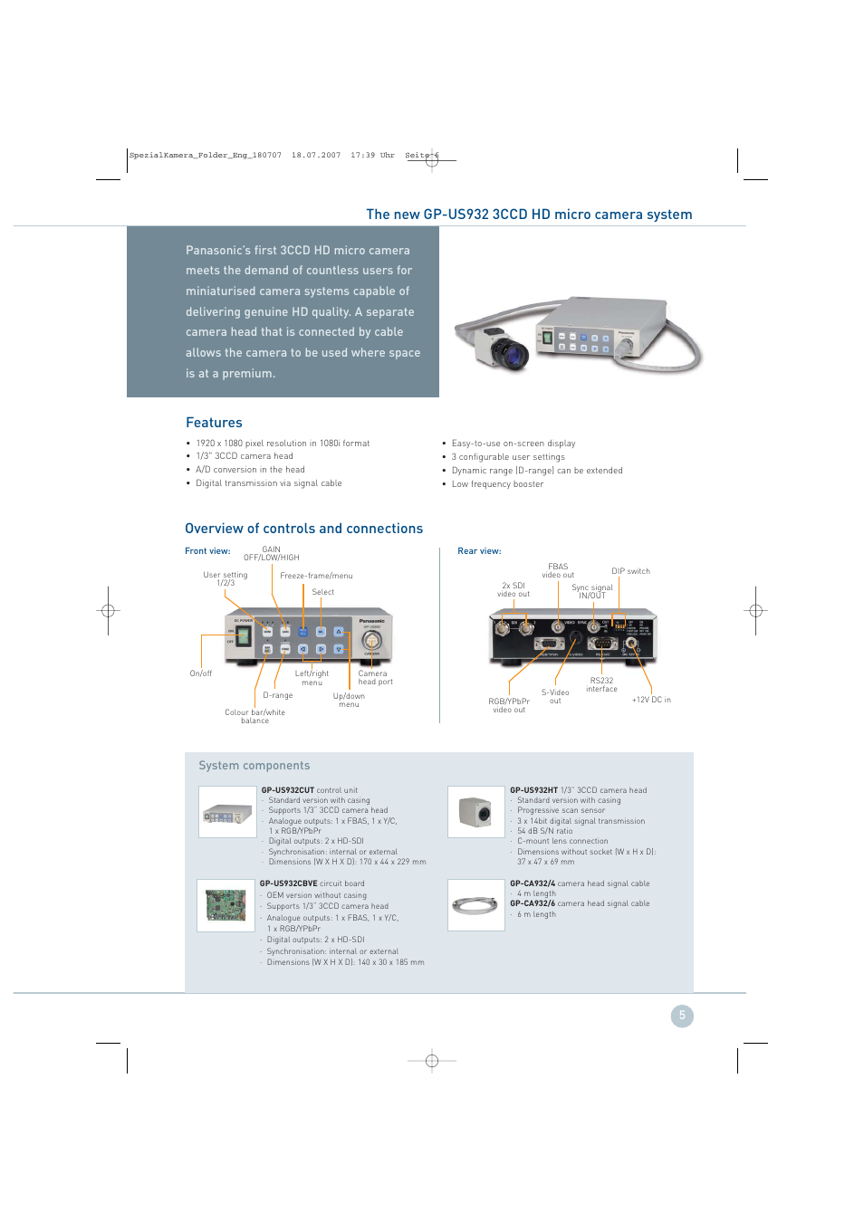 Overview of controls and connections | Panasonic GP-KS822 User Manual | Page 5 / 12