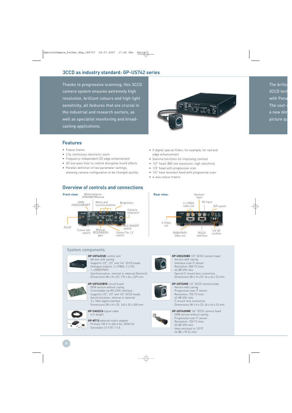 Overview of controls and connections | Panasonic GP-KS822 User Manual | Page 6 / 12