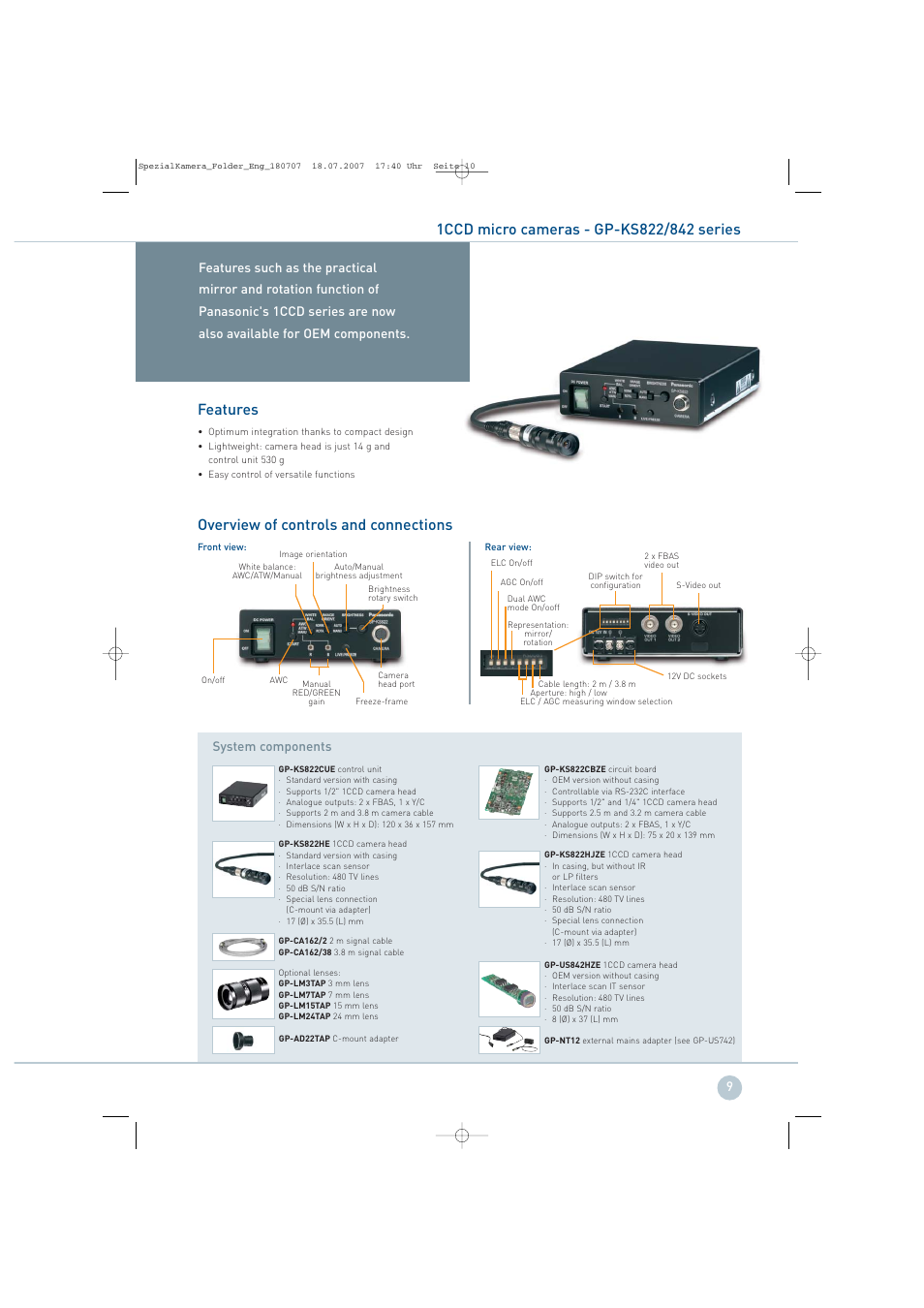 Overview of controls and connections | Panasonic GP-KS822 User Manual | Page 9 / 12