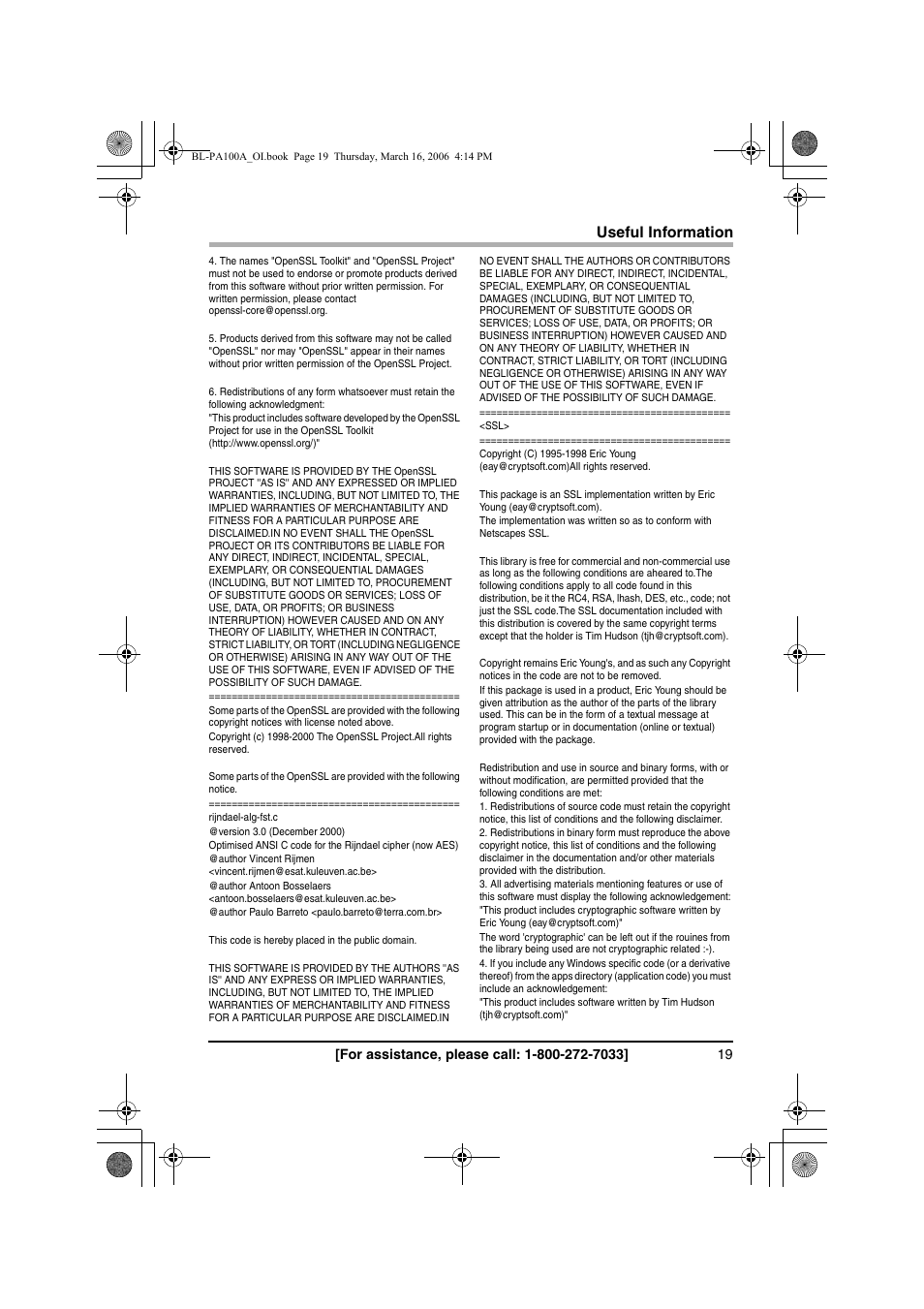 Panasonic BL-PA100A User Manual | Page 19 / 32