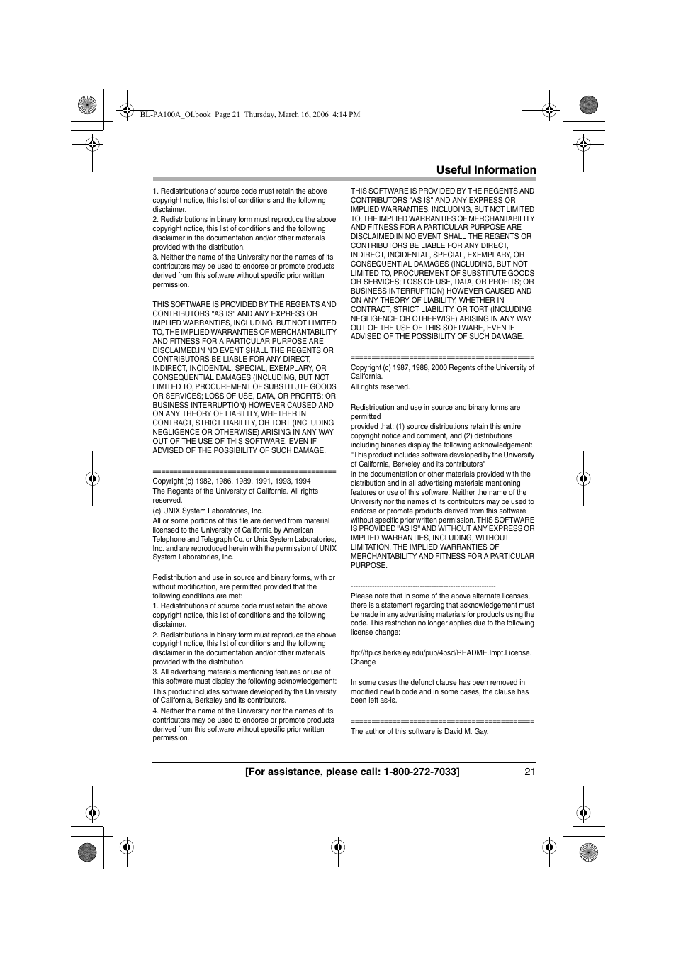 Panasonic BL-PA100A User Manual | Page 21 / 32