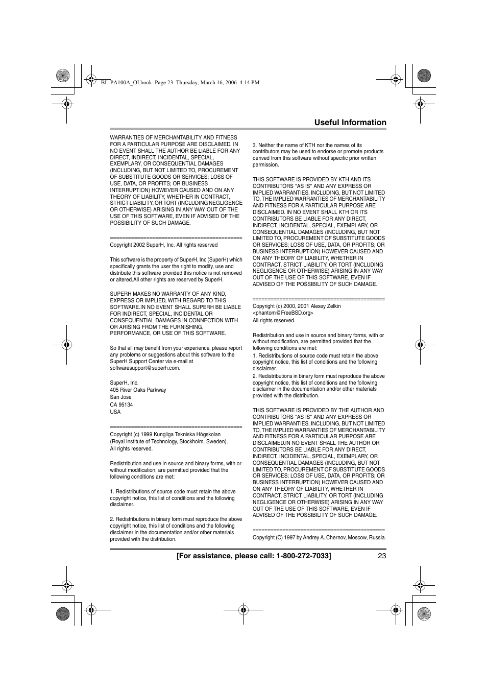 Useful information | Panasonic BL-PA100A User Manual | Page 23 / 32