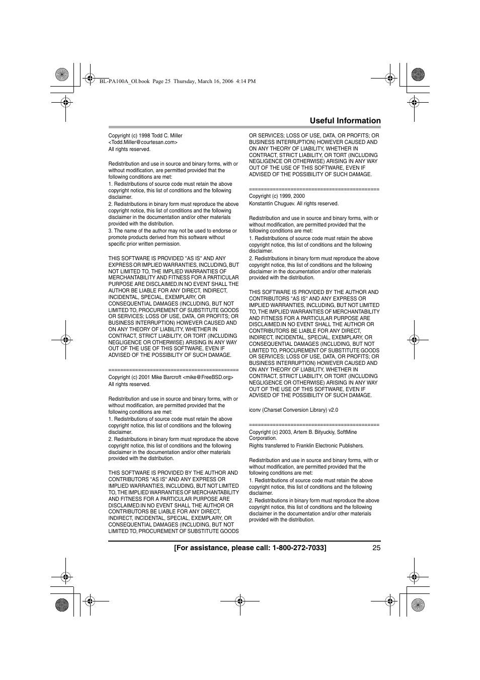 Panasonic BL-PA100A User Manual | Page 25 / 32