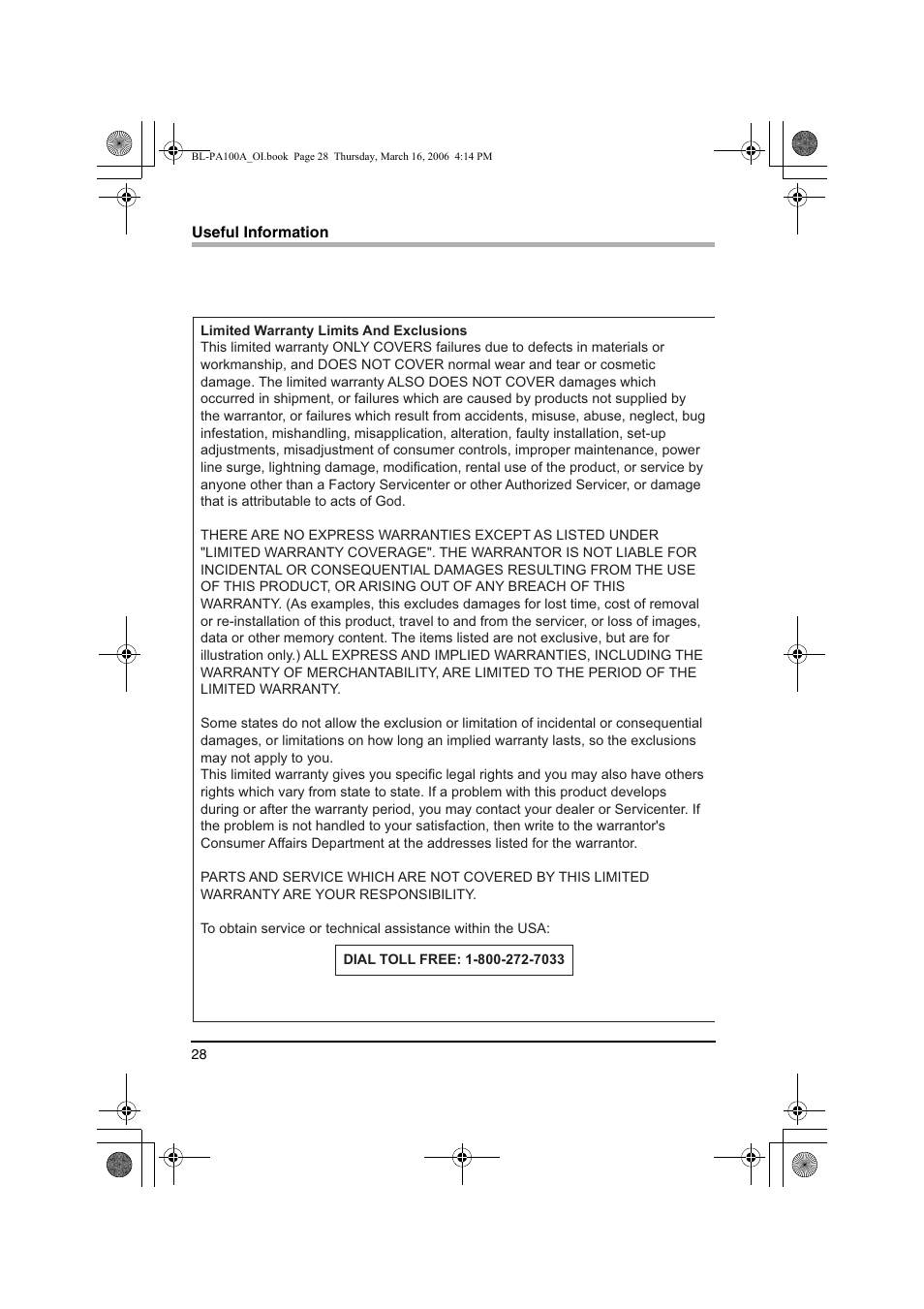 Panasonic BL-PA100A User Manual | Page 28 / 32