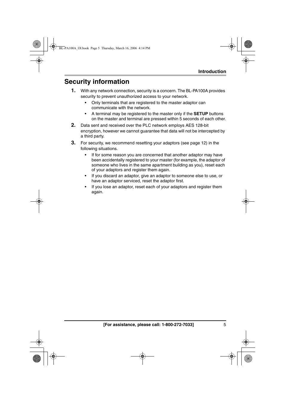 Security information | Panasonic BL-PA100A User Manual | Page 5 / 32