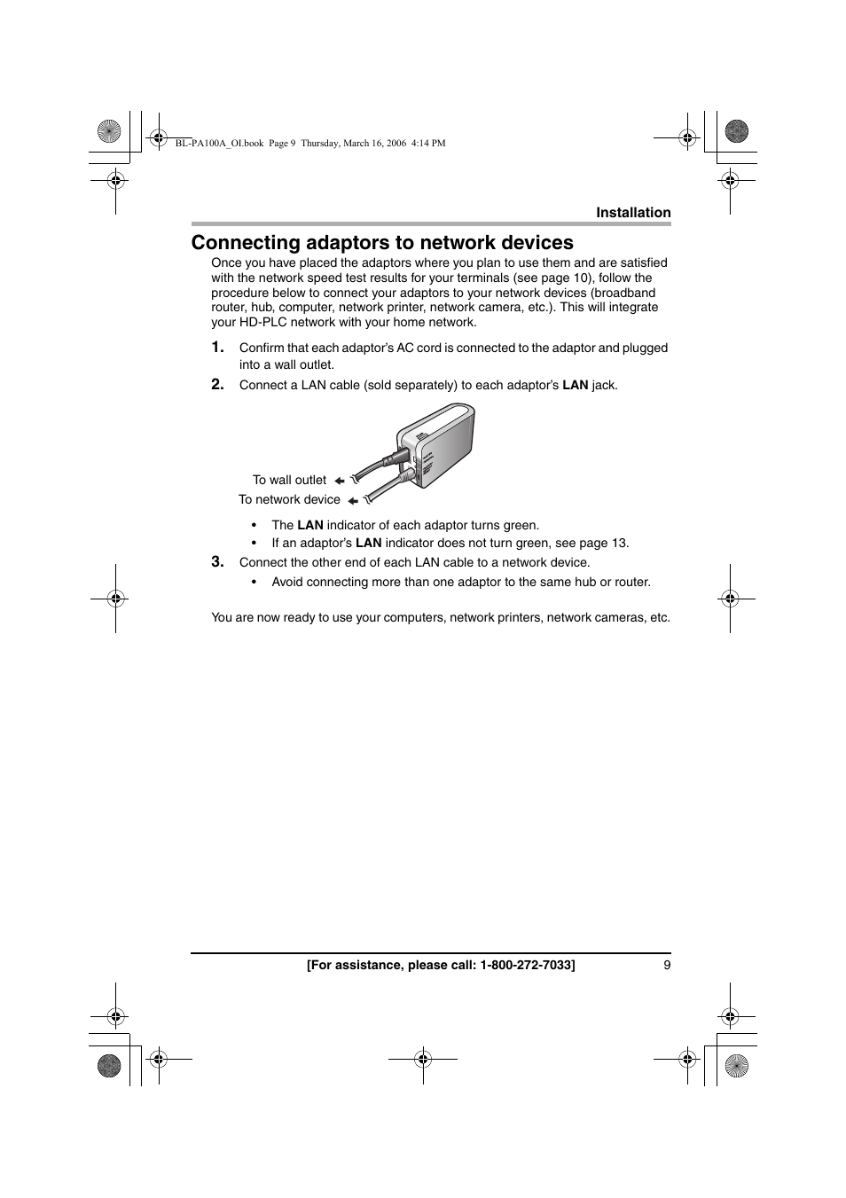 Connecting adaptors to network devices | Panasonic BL-PA100A User Manual | Page 9 / 32